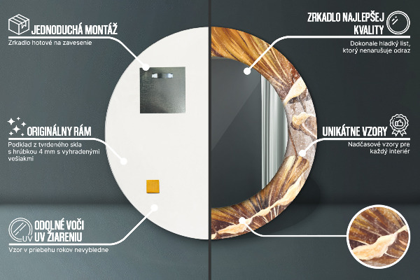 Rund spegel med tryck Gyllene blad