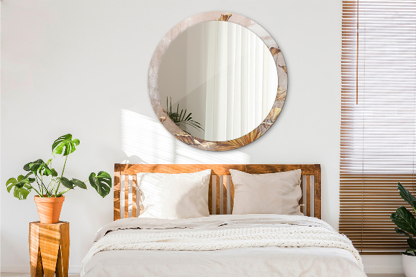 Rund spegel med tryck Gyllene blad