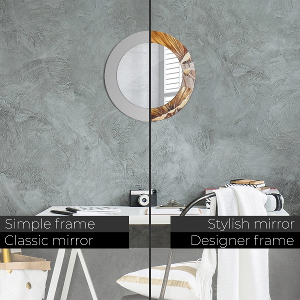 Rund spegel med tryck Gyllene blad