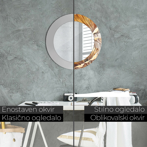 Rund spegel med tryck Gyllene blad