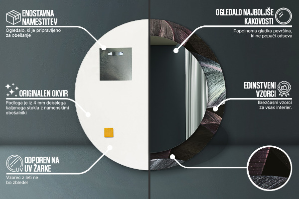 Rund spegel med tryck Mörka tropiska löv