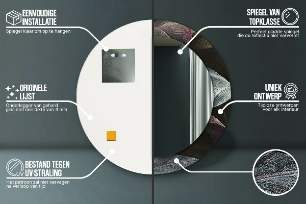 Rund spegel med tryck Mörka tropiska löv