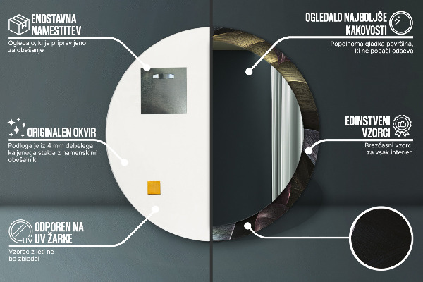 Rund spegel med tryck Mörka tropiska löv