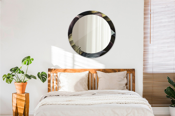 Rund spegel med tryck Mörka tropiska löv