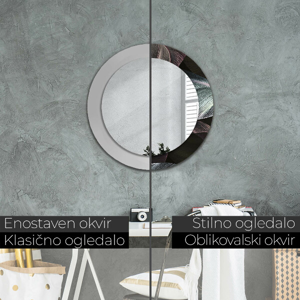 Rund spegel med tryck Mörka tropiska löv