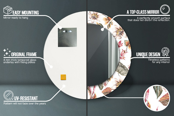 Rund spegel med tryck Vintage blommor