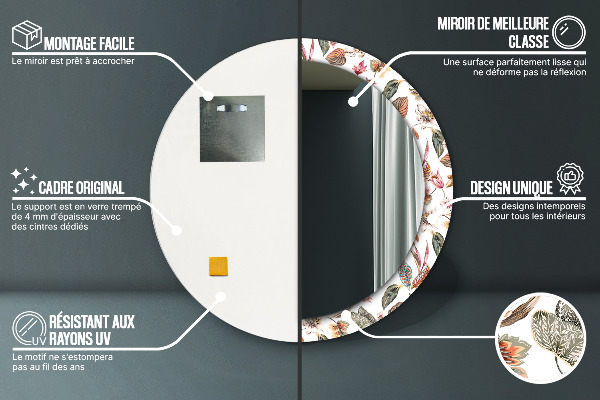 Rund spegel med tryck Vintage blommor