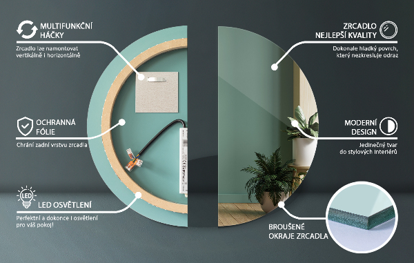 Rund badrumsspegel med led-belysning fi 100 cm