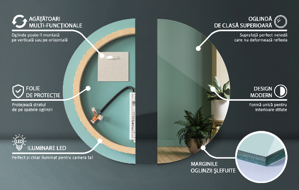 Rund badrumsspegel med led-belysning fi 80 cm