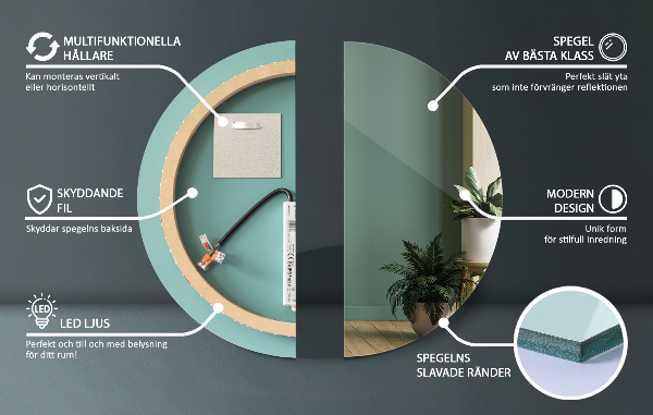 Rund badrumsspegel med led-belysning fi 80 cm