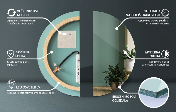 Rund badrumsspegel med led-belysning fi 90 cm