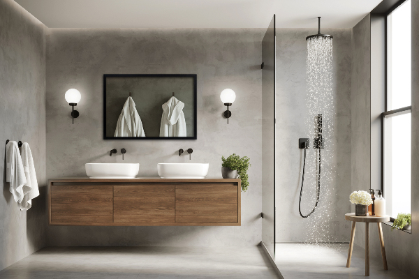 Rektangel spegel i svart ram för badrum 100x70 cm