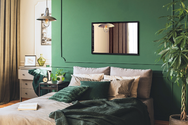 Rektangel spegel i svart ram för badrum 60x40 cm