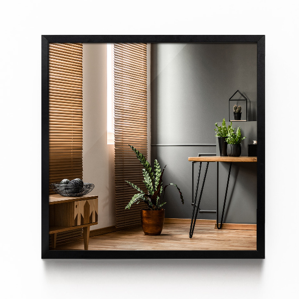 Rektangel spegel i svart ram för vardagsrum 50x50 cm