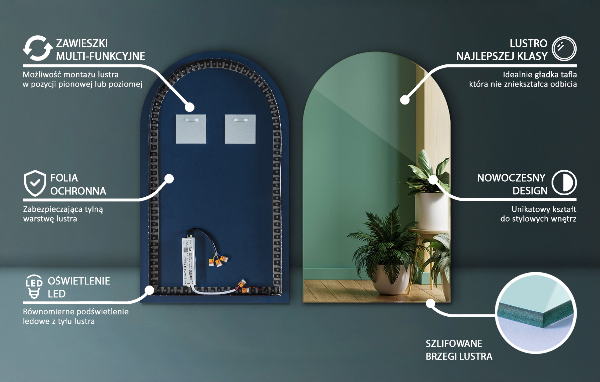 Halv-oval spegel led 40x70 cm