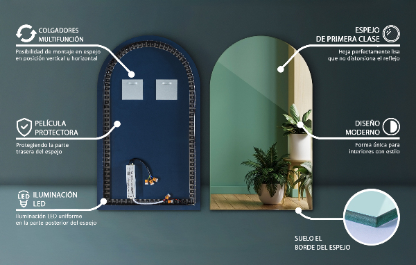 Halv-oval spegel led 40x70 cm