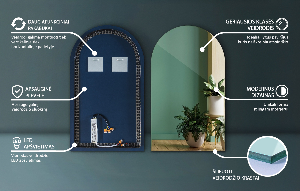 Halv-oval spegel led 40x70 cm