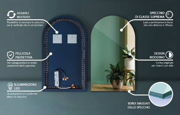 Halv-oval spegel led 40x70 cm