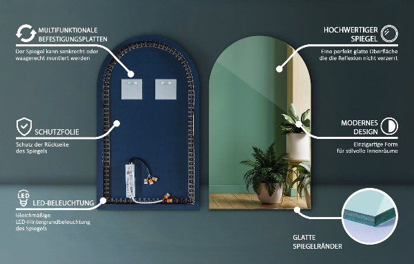 Välvd spegel led 45x80 cm