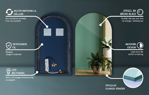 Halv-oval spegel led 50x90 cm