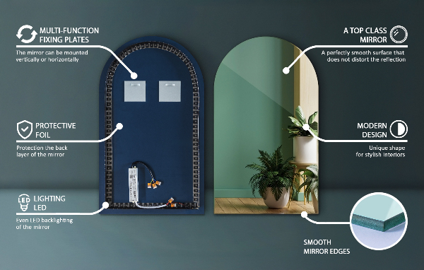 Välvd spegel led 60x100 cm