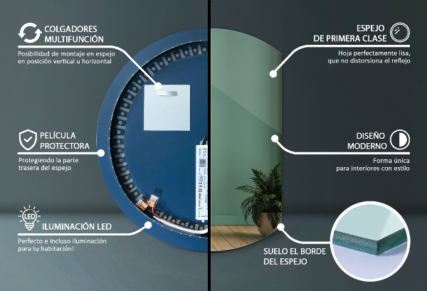 Halvcirkel spegel modern 70x80 cm