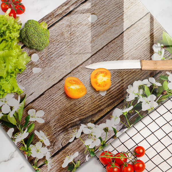 Spisskyddsplatta modern Vita blommor på brädor