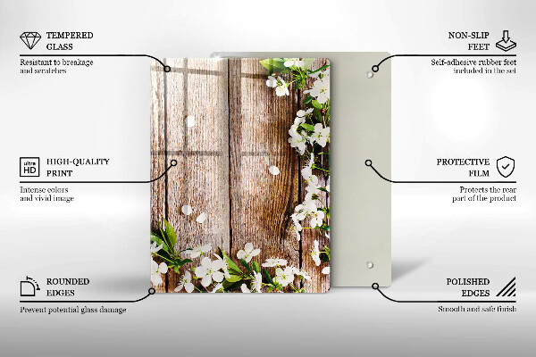 Spisskyddsplatta modern Vita blommor på brädor