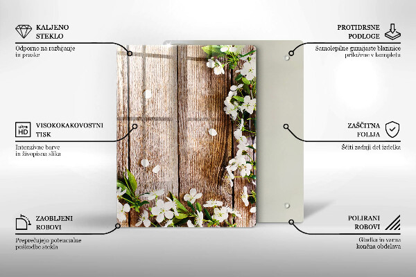 Spisskyddsplatta modern Vita blommor på brädor