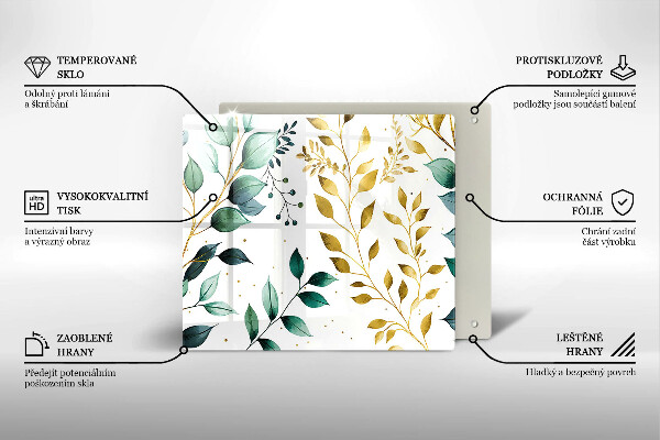 Skydd för induktionsspis unik Gröna och guldiga blad