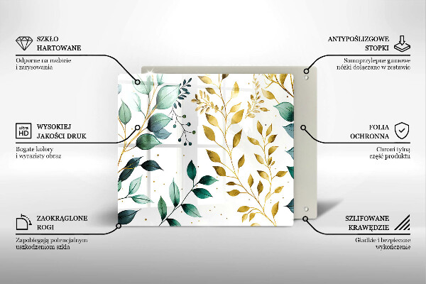 Skydd för induktionsspis unik Gröna och guldiga blad