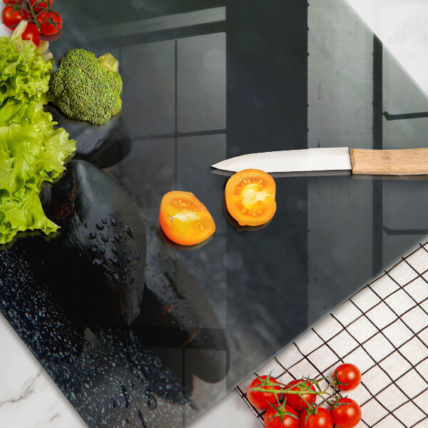 Spisskyddsplatta elegant Vit blomma Zen stenar