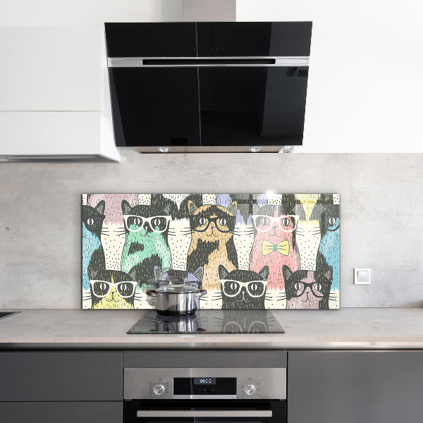 Stänkskydd kök Cat Hipster Rolig Illustration