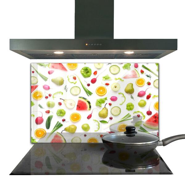 Stänkskydd kök Sammansättning av friska frukter