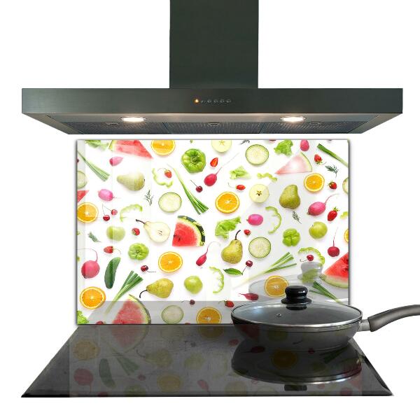 Stänkskydd kök Sammansättning av friska frukter