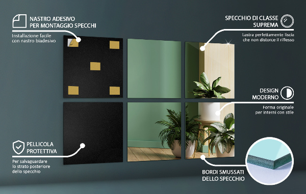 Fyrkantiga spegelplattor 6 st 20x20 cm