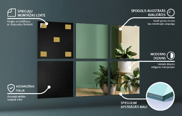 Fyrkantiga spegelplattor 6 st 20x20 cm