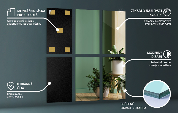 Fyrkantiga spegelplattor 6 st 30x20 cm
