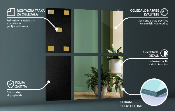 Fyrkantiga spegelplattor 6 st 30x20 cm
