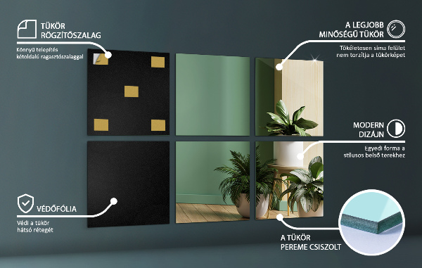 Självhäftande spegelplattor 6 st 30x30 cm