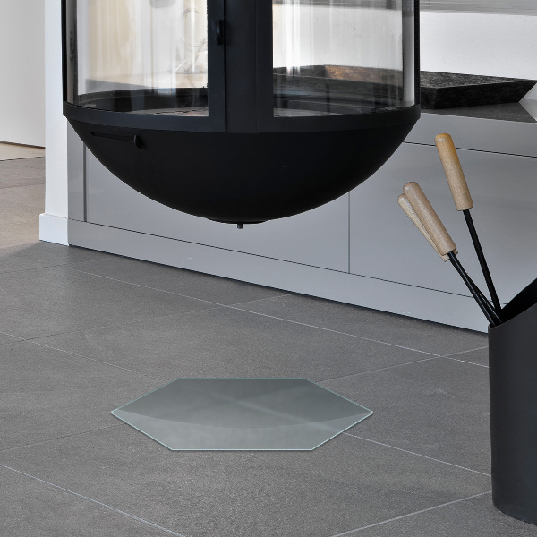 Hexagonal semitransparent glasskiva för öppen spis h40 cm