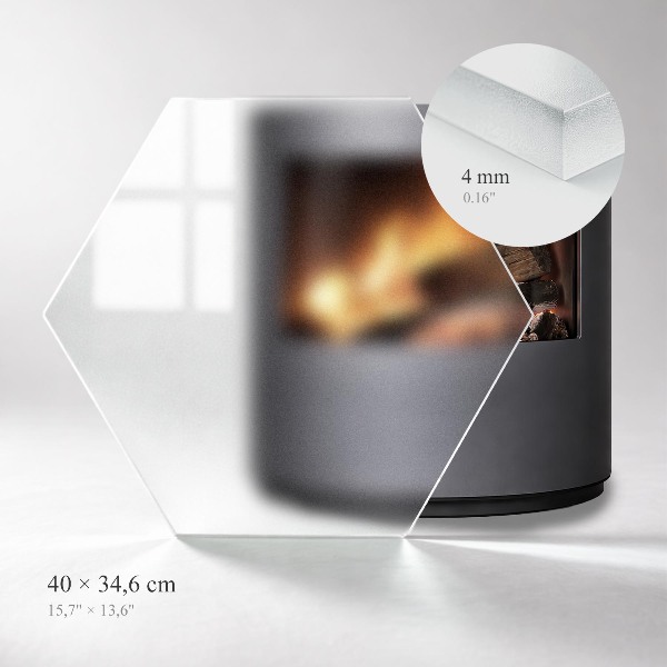 Hexagonal semitransparent glasskiva för öppen spis h40 cm