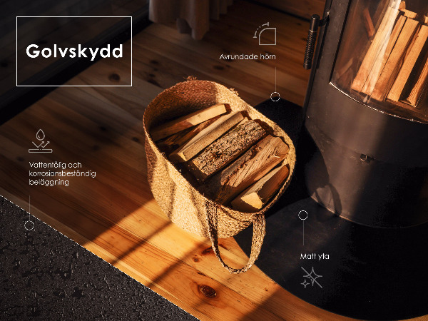 Golvskydd för braskamin i storleken 80 x 70 cm