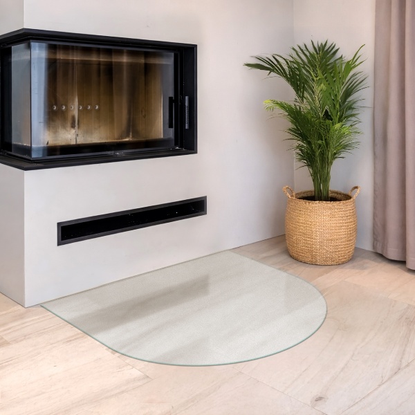 Halvoval semitransparent glasskiva för öppen spis 100x100 cm