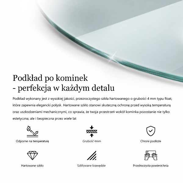 Glasskiva under braskamin fi50 cm