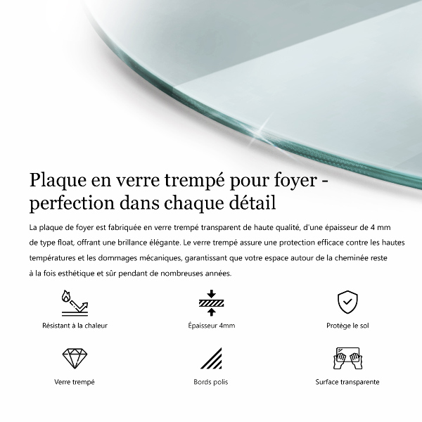 Glasskiva under braskamin fi70 cm