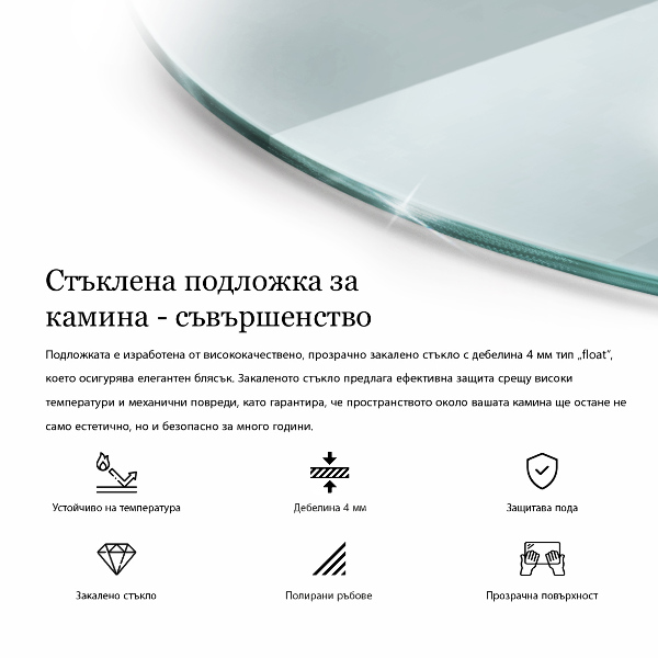 Glasskiva under braskamin fi80 cm