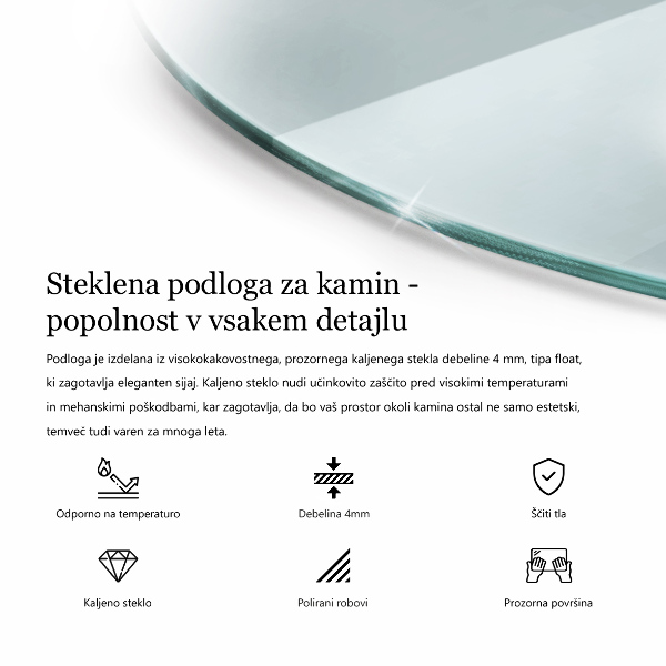 Glasskiva under braskamin fi80 cm