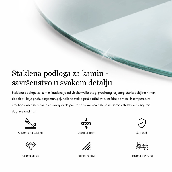 Glasskiva under braskamin fi80 cm