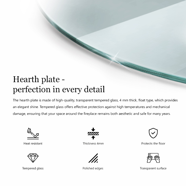 Glasskiva under braskamin fi80 cm